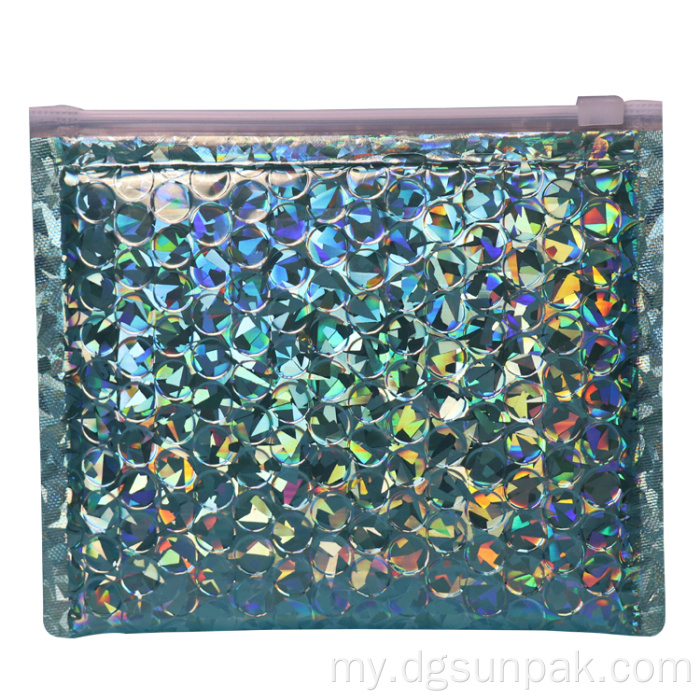 ရွှေအစိမ်းအစိမ်းရောင်ပန်းရောင် holographic metallic bubble mailer အိတ်များ